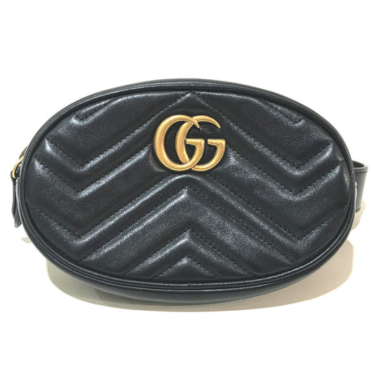GUCCI Waist bag 476434 leather black GG Marmont Quilted Sling bag Women 95/38 Used Authentic