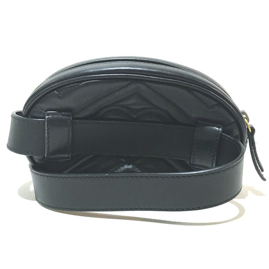 GUCCI Waist bag 476434 leather black GG Marmont Quilted Sling bag Women 95/38 Used Authentic