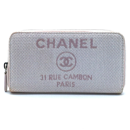 CHANEL Long Wallet Purse Tweed, Leather Pink type Cruise line Deauville Women Used Authentic