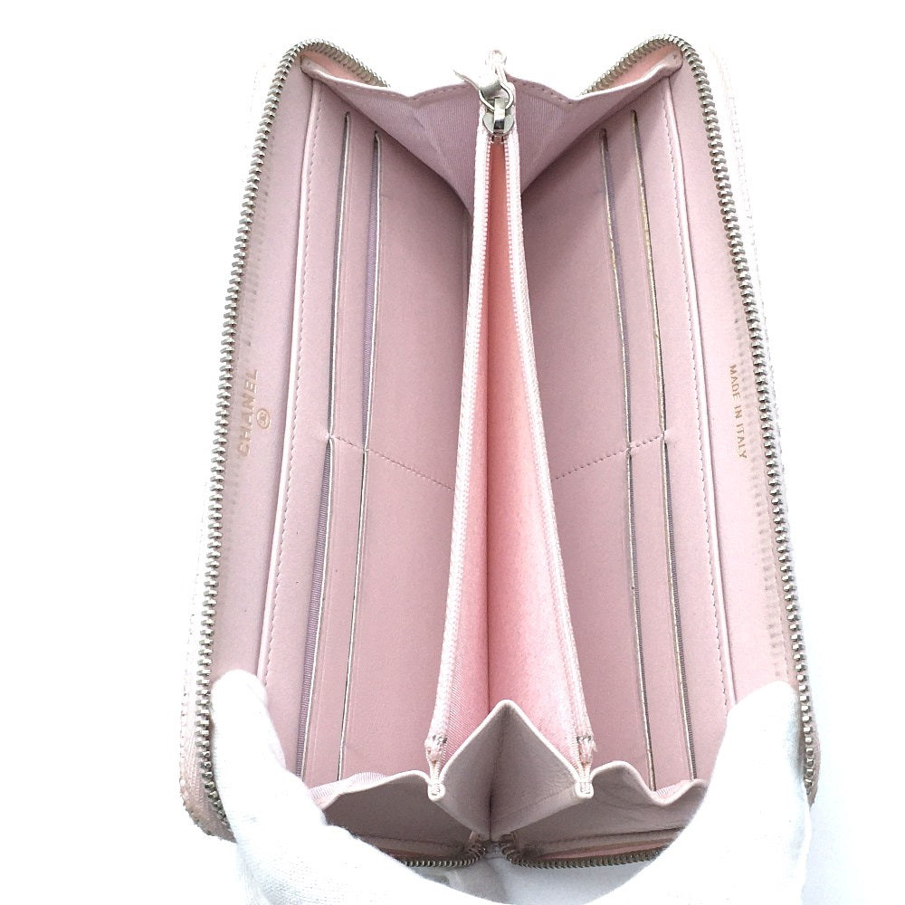 CHANEL Long Wallet Purse Tweed, Leather Pink type Cruise line Deauville Women Used Authentic