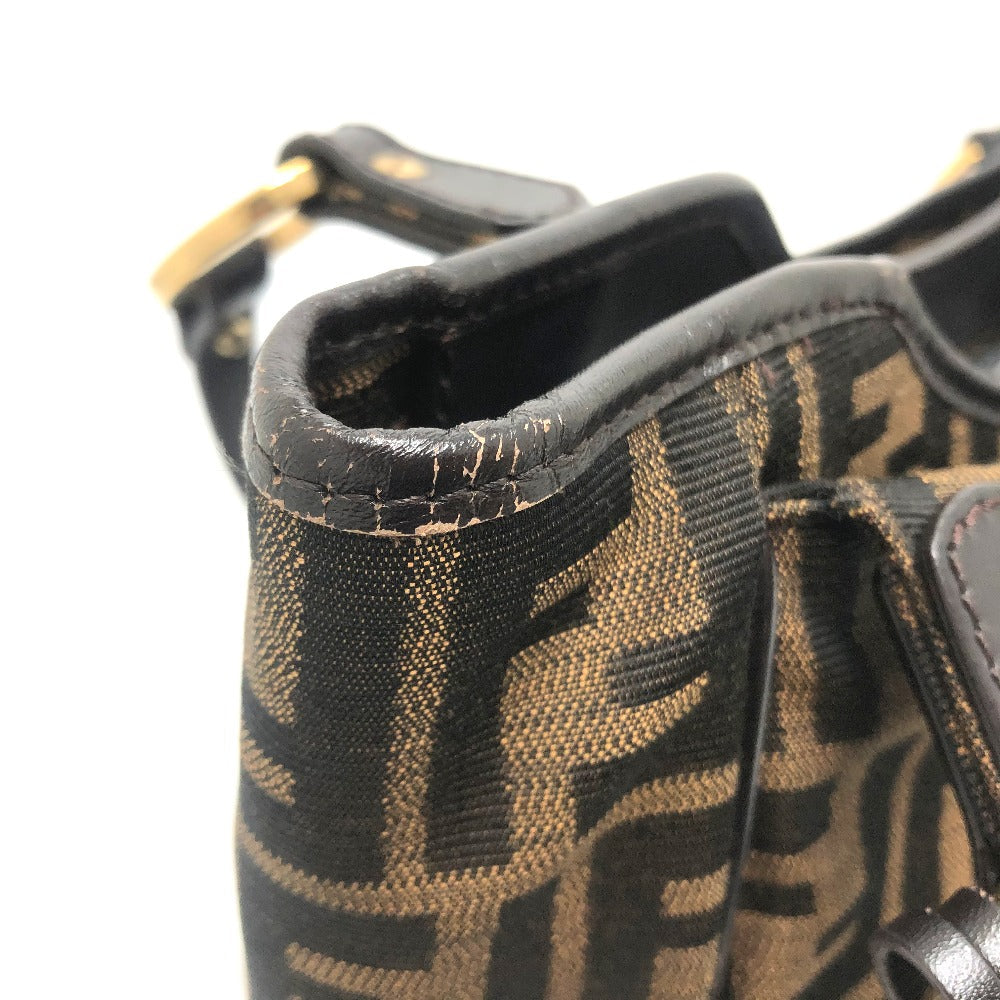 FENDI Tote Bag 8BH156 Canvas / leather Brown typex Gold Metal Zucca logo Logo charm Women Used Authentic