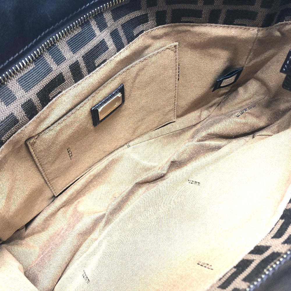 FENDI Tote Bag 8BH156 Canvas / leather Brown typex Gold Metal Zucca logo Logo charm Women Used Authentic