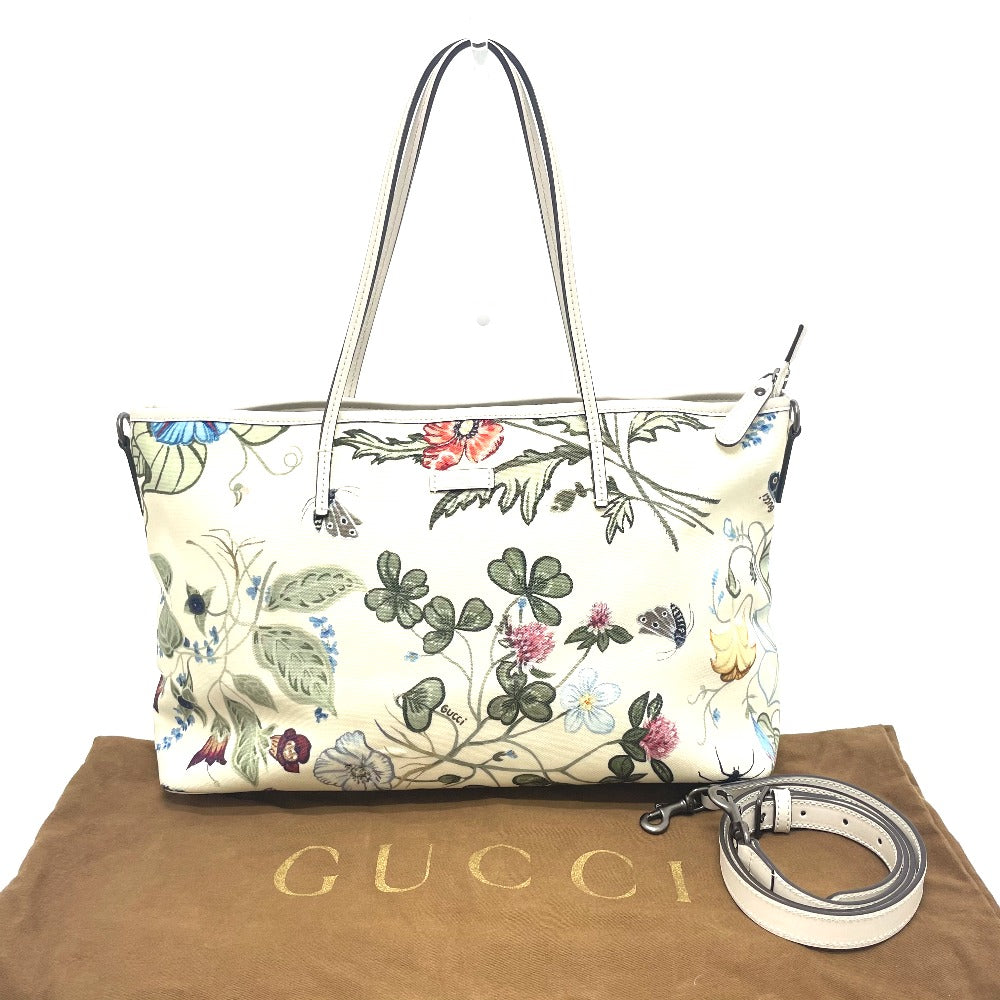 GUCCI Shoulder Bag 353437 Leather / PVC Ivoryx multicolor Bag 2WAY Tote Bag Flora floral pattern Kris knight Women Used Authentic