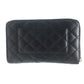 CHANEL Long Wallet Purse A26710 Calf leather Black x pink Cambon line organizer Women Used Authentic