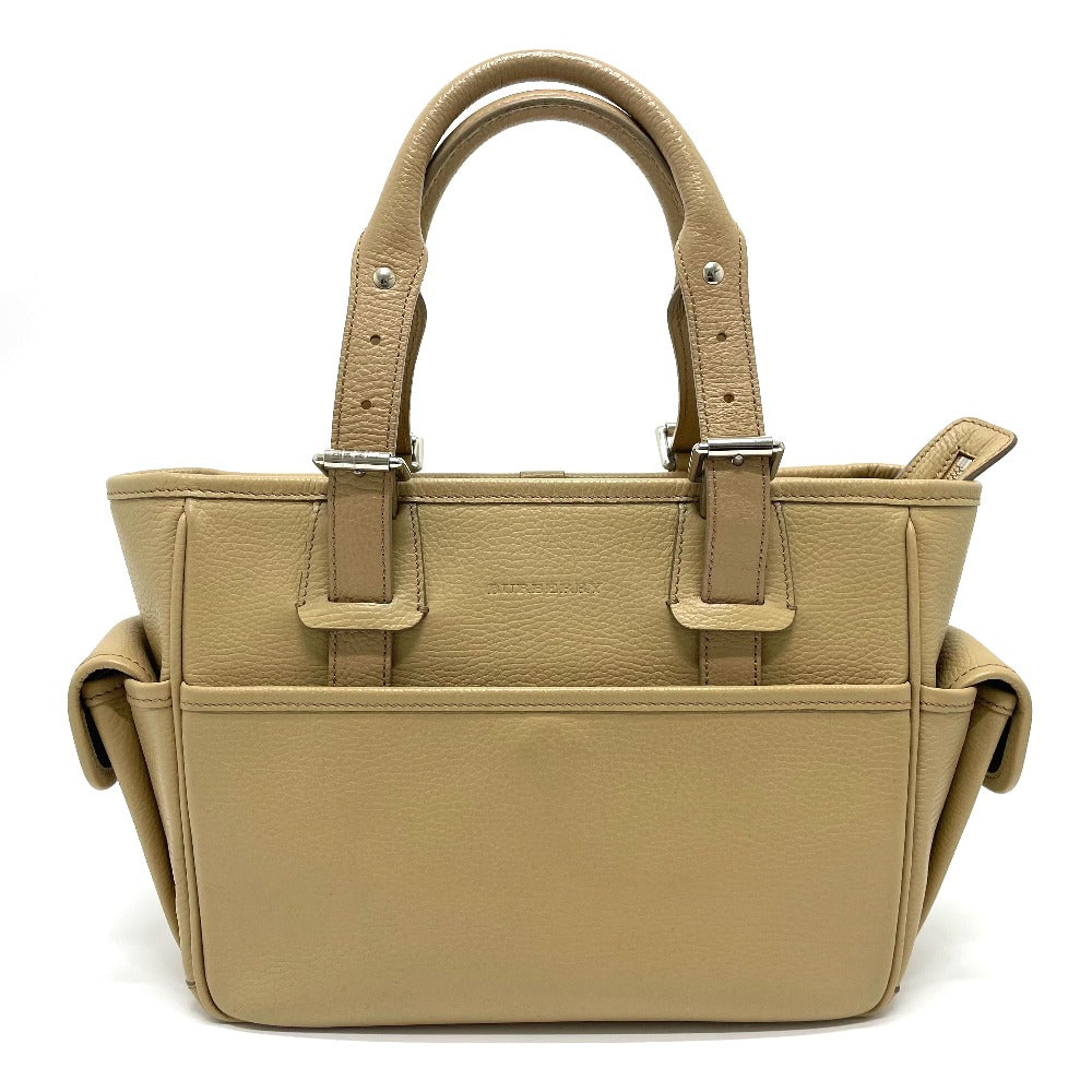 BURBERRY Handbag leather beige logo Side pocket Women Used Authentic