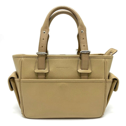 BURBERRY Handbag leather beige logo Side pocket Women Used Authentic