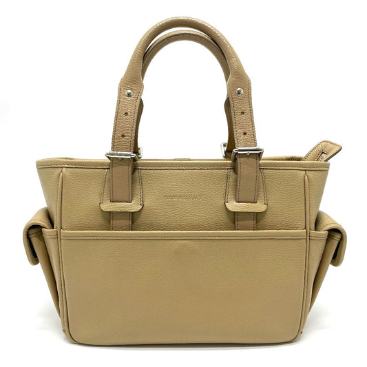 BURBERRY Handbag leather beige logo Side pocket Women Used Authentic