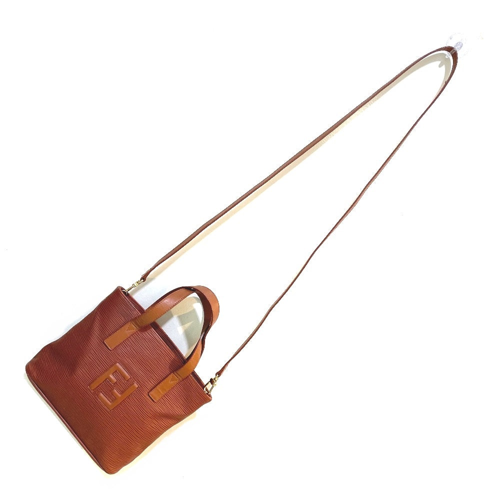 FENDI Handbag leather Brown FF logo Handbag Women Used Authentic