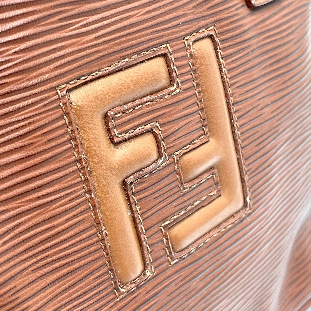 FENDI Handbag leather Brown FF logo Handbag Women Used Authentic