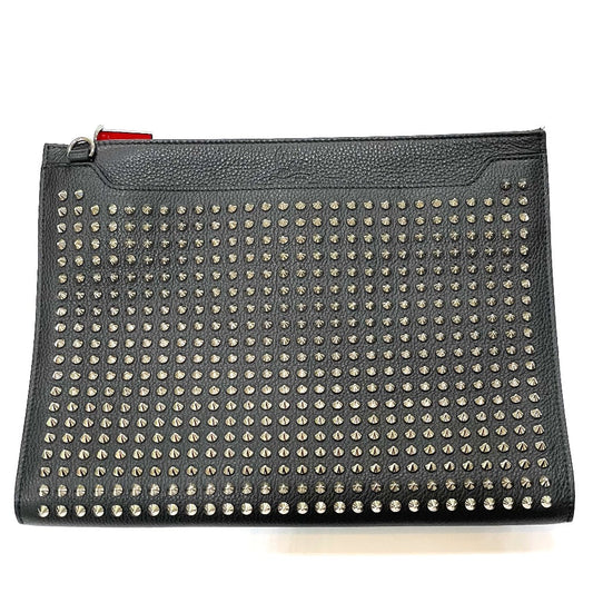 Christian Louboutin Clutch bag leather black Spike studs Sky porch unisex(Unisex) Used Authentic