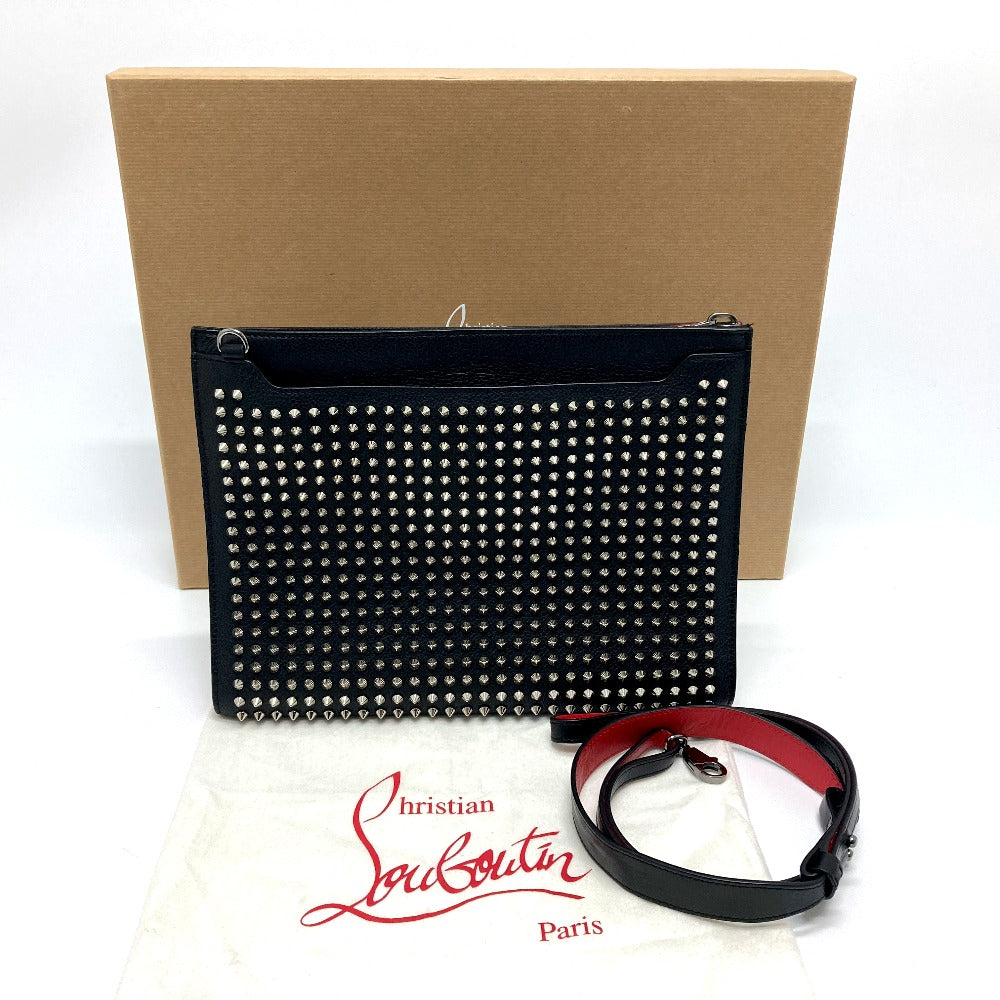 Christian Louboutin Clutch bag leather black Spike studs Sky porch unisex(Unisex) Used Authentic