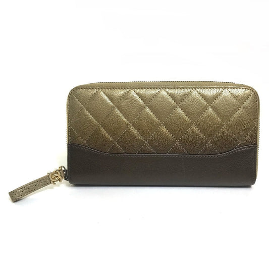 CHANEL Long Wallet Purse lambskin Gold x Brown Gradation Matrasse Women Used Authentic