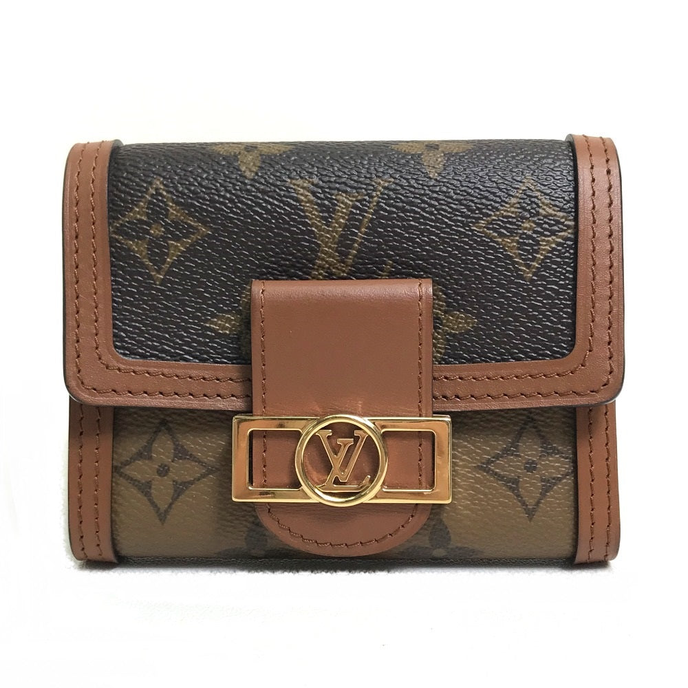 LOUIS VUITTON Trifold wallet M68725 Monogram reverse canvas Brown Monogram reverse Portefeuille Dauphine Compact Women Used Authentic