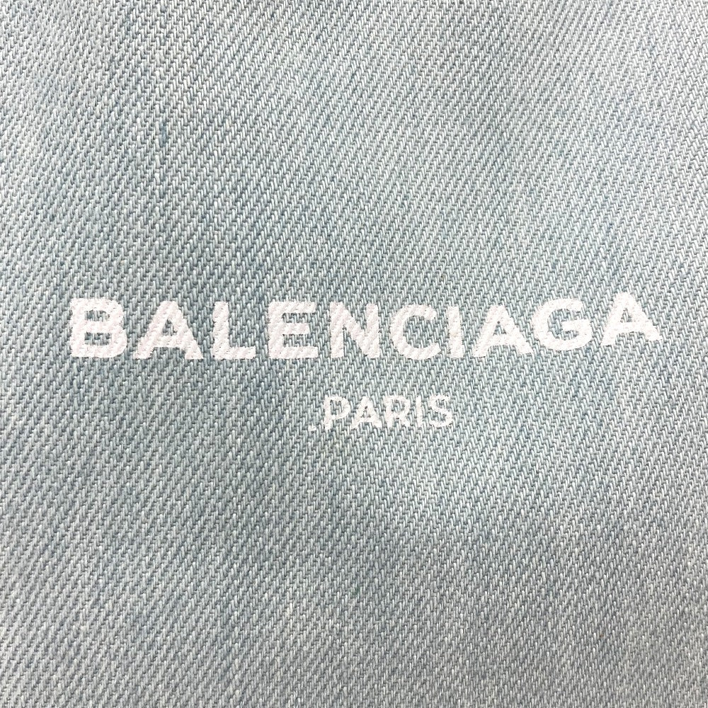 BALENCIAGA Tote Bag 339933 Leather / canvas Light blue Logo print Navy kabas S Women Used Authentic