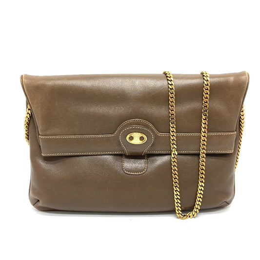 CELINE Shoulder Bag leather Brown logoMetal vintage Women Used Authentic