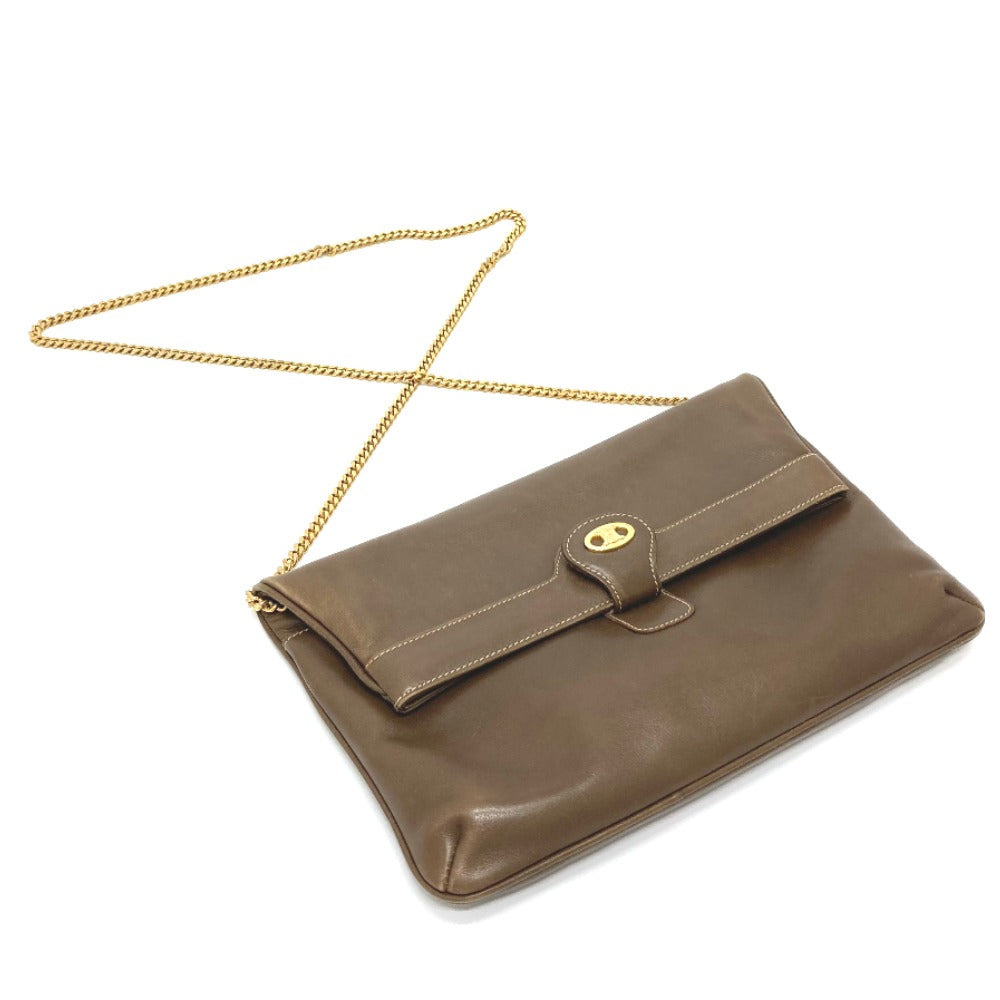 CELINE Shoulder Bag leather Brown logoMetal vintage Women Used Authentic