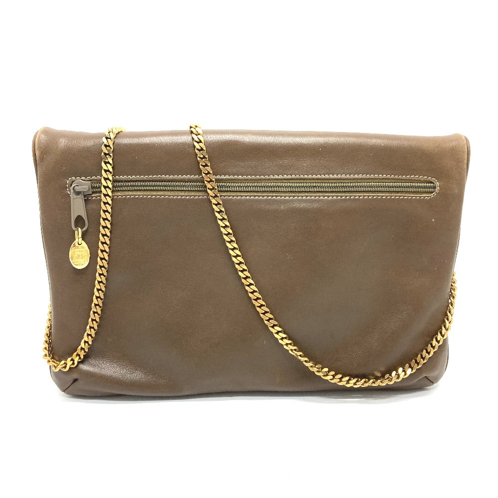 CELINE Shoulder Bag leather Brown logoMetal vintage Women Used Authentic