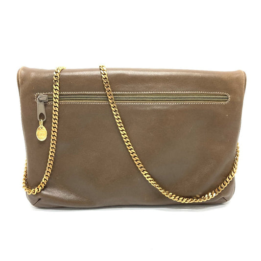 CELINE Shoulder Bag leather Brown logoMetal vintage Women Used Authentic