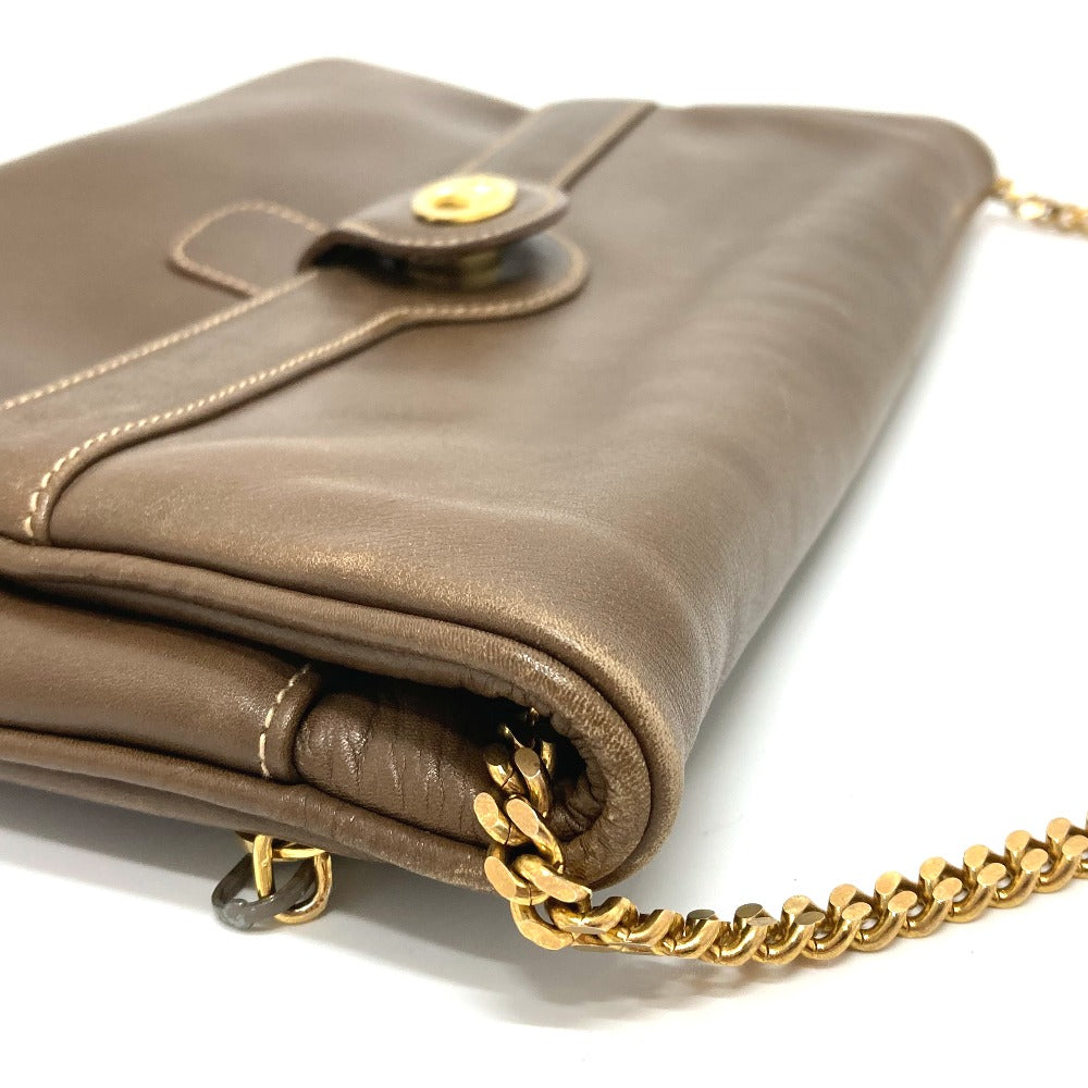 CELINE Shoulder Bag leather Brown logoMetal vintage Women Used Authentic
