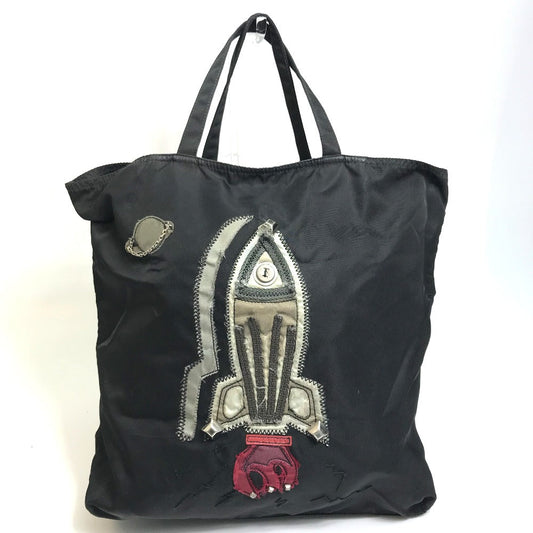PRADA Tote Bag VA0484 Nylon black rocket Women Used Authentic