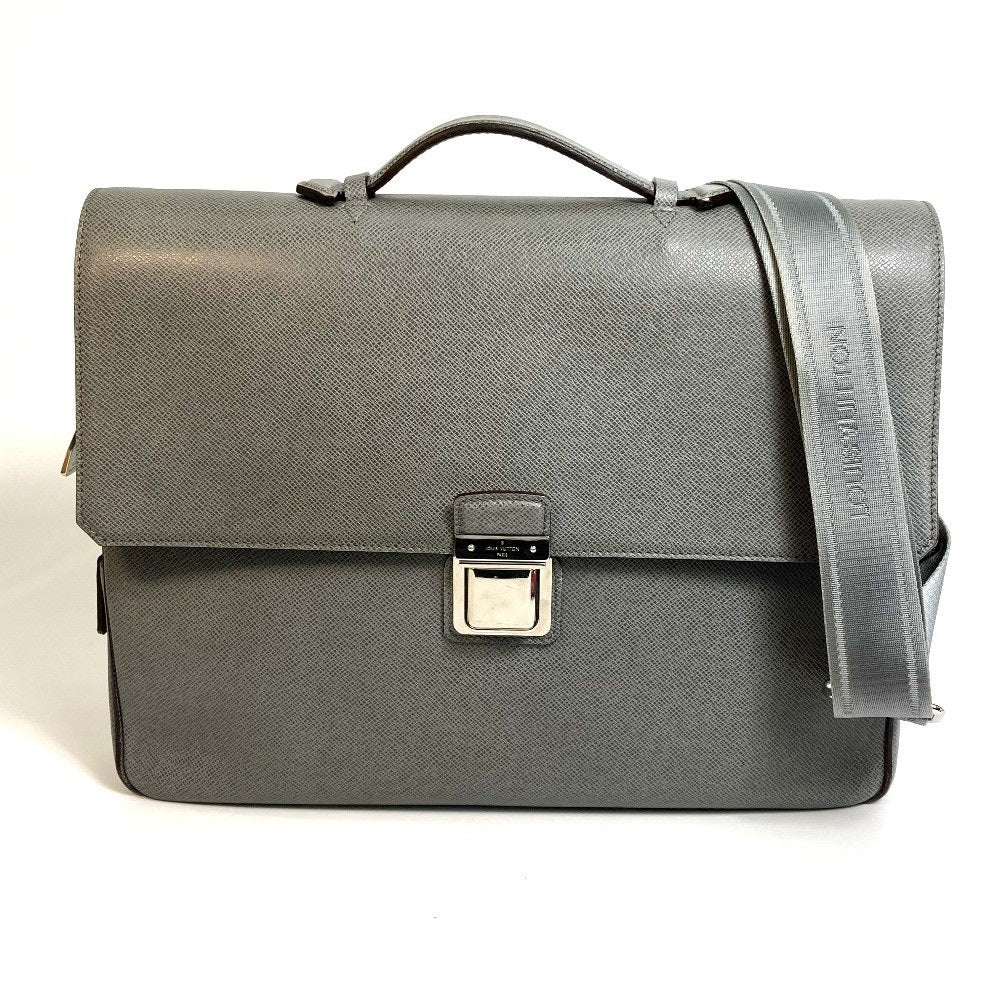LOUIS VUITTON Briefcase M32641 Taiga Leather gray Taiga Vasili PM mens Used Authentic