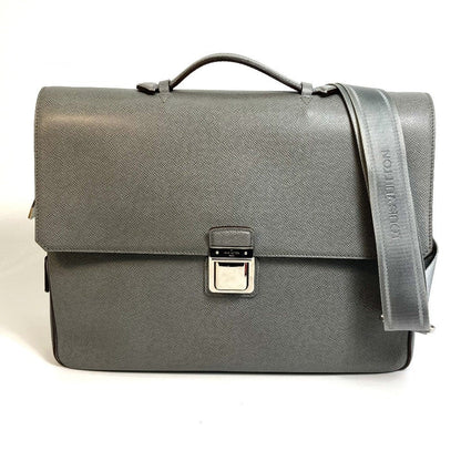 LOUIS VUITTON Briefcase M32641 Taiga Leather gray Taiga Vasili PM mens Used Authentic