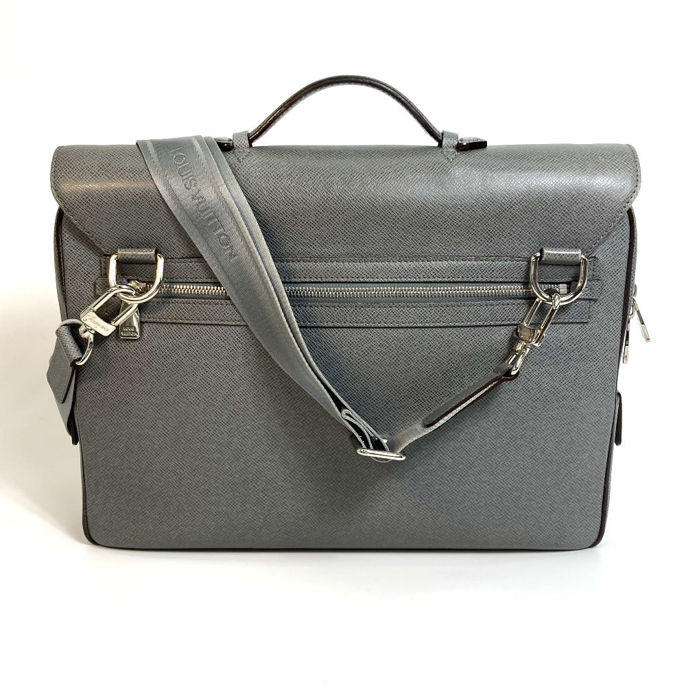 LOUIS VUITTON Briefcase M32641 Taiga Leather gray Taiga Vasili PM mens Used Authentic