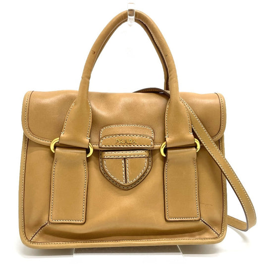 PRADA Handbag leather beige logo Square Women Used Authentic