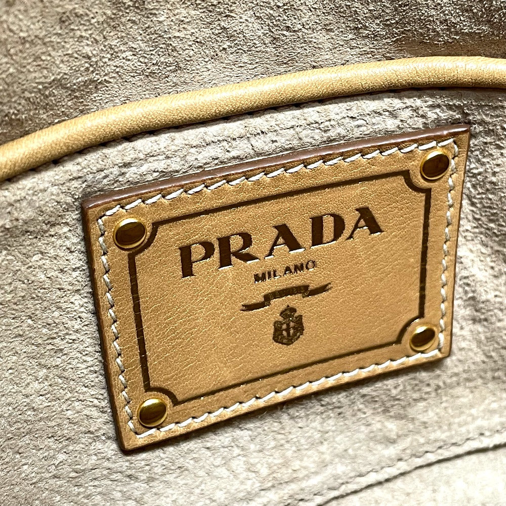 PRADA Handbag leather beige logo Square Women Used Authentic