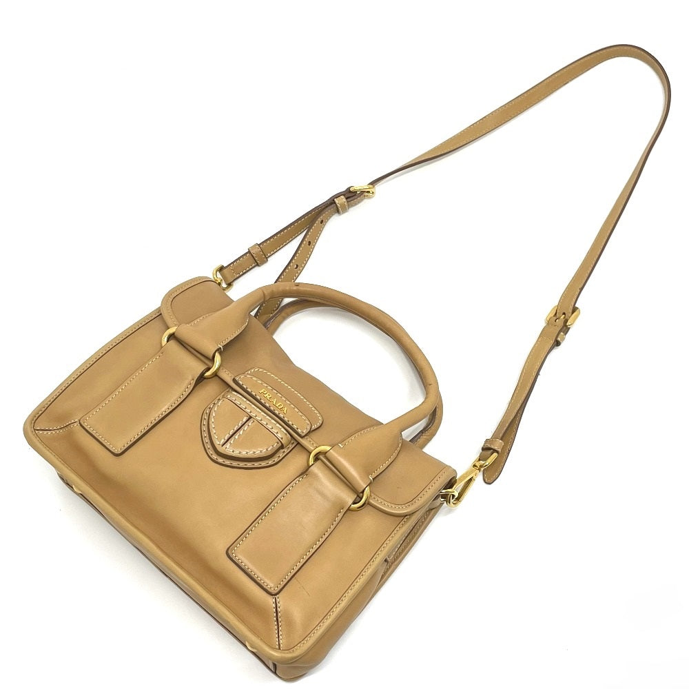 PRADA Handbag leather beige logo Square Women Used Authentic