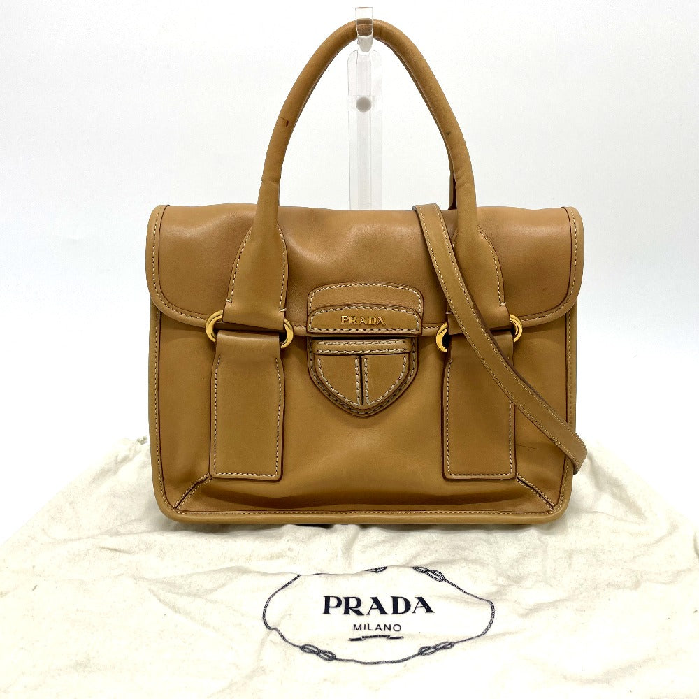 PRADA Handbag leather beige logo Square Women Used Authentic