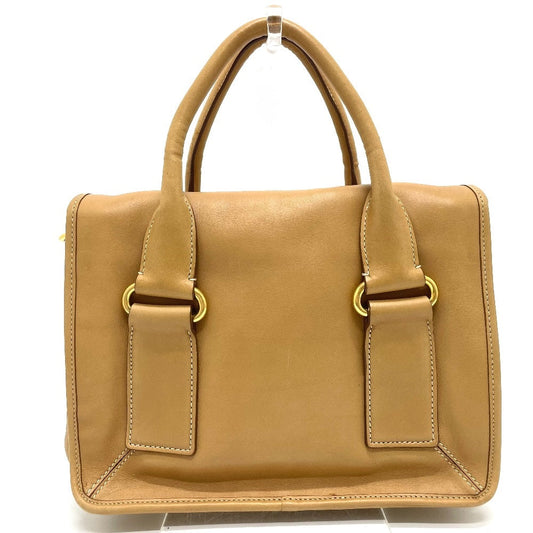 PRADA Handbag leather beige logo Square Women Used Authentic
