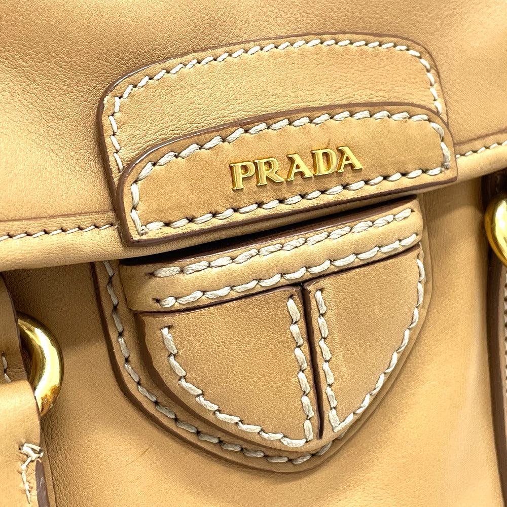 PRADA Handbag leather beige logo Square Women Used Authentic