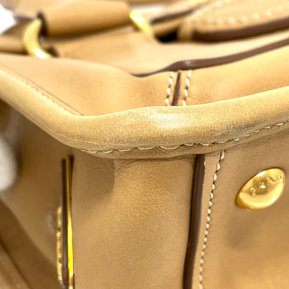PRADA Handbag leather beige logo Square Women Used Authentic