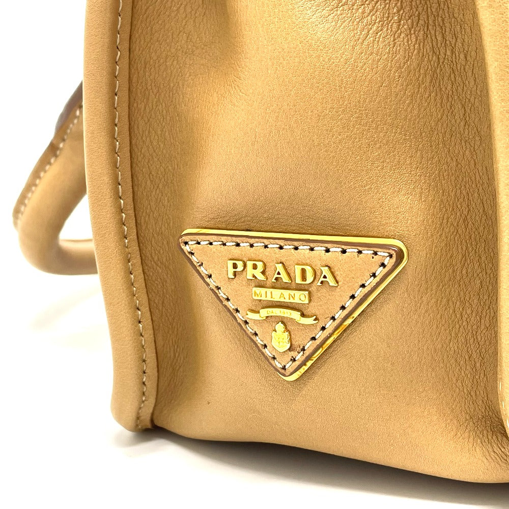 PRADA Handbag leather beige logo Square Women Used Authentic
