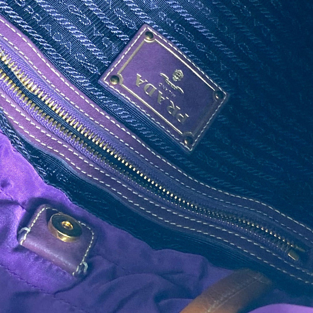 PRADA Tote Bag BN1757 Nylon / leather purple logo Shoulder Bag Women Used Authentic