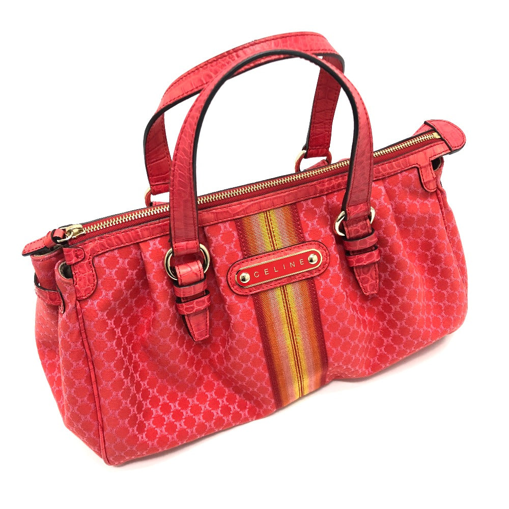 CELINE Handbag Canvas / leather Red type Macadam Women Used Authentic