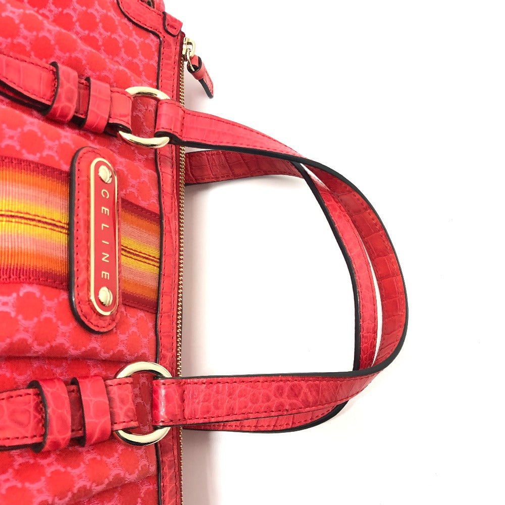 CELINE Handbag Canvas / leather Red type Macadam Women Used Authentic