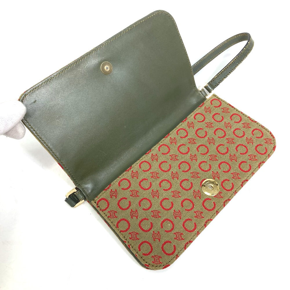 CELINE Accessory pouch Canvas / leather Red C Macadam Handbag Women Used Authentic
