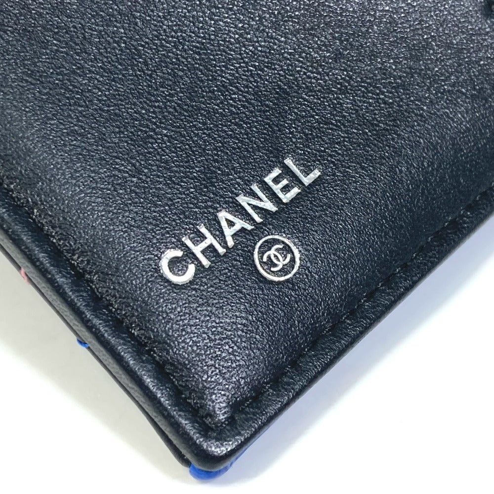 CHANEL Trifold wallet lambskin black CC COCO Mark Small flap Women Used Authentic