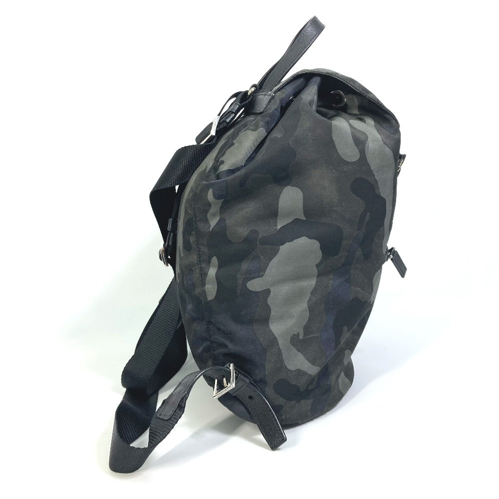 PRADA Backpack Nylon, Saffiano leather green Triangle logo camouflage camouflage saffiano