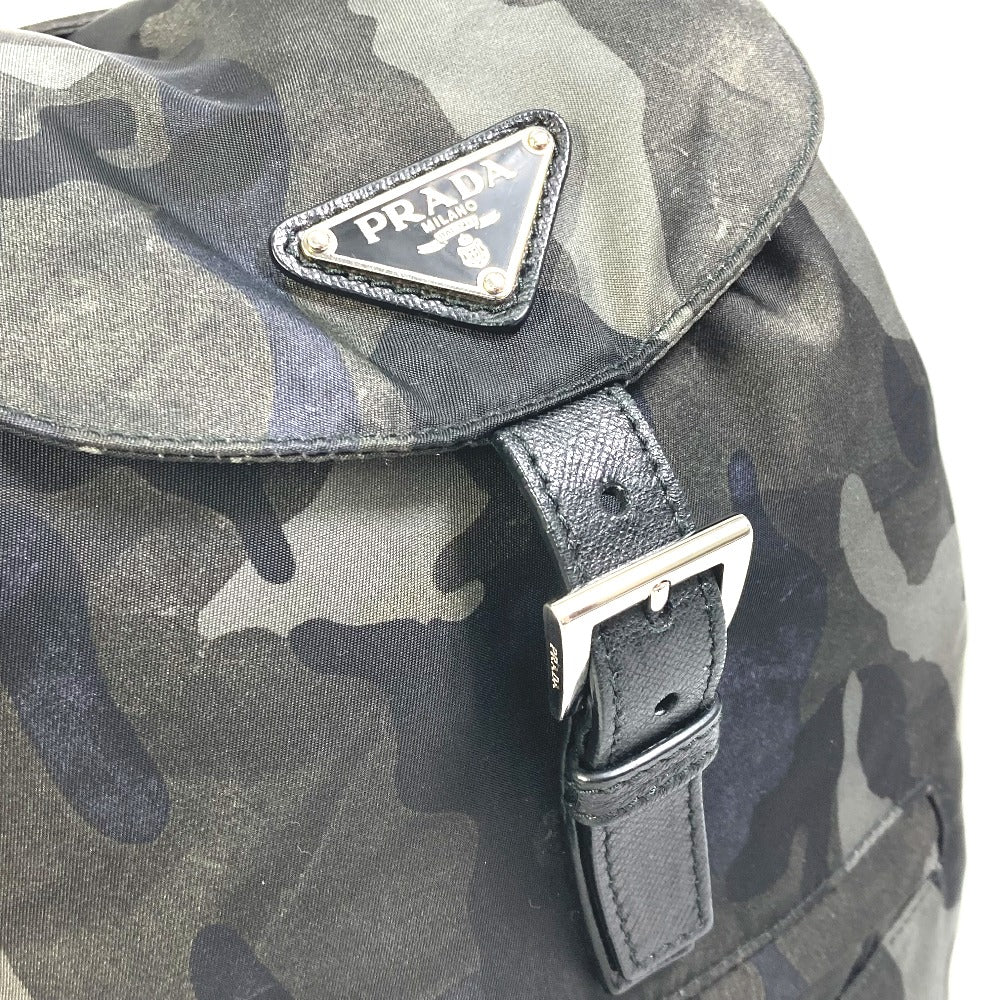PRADA Backpack Nylon, Saffiano leather green Triangle logo camouflage camouflage saffiano