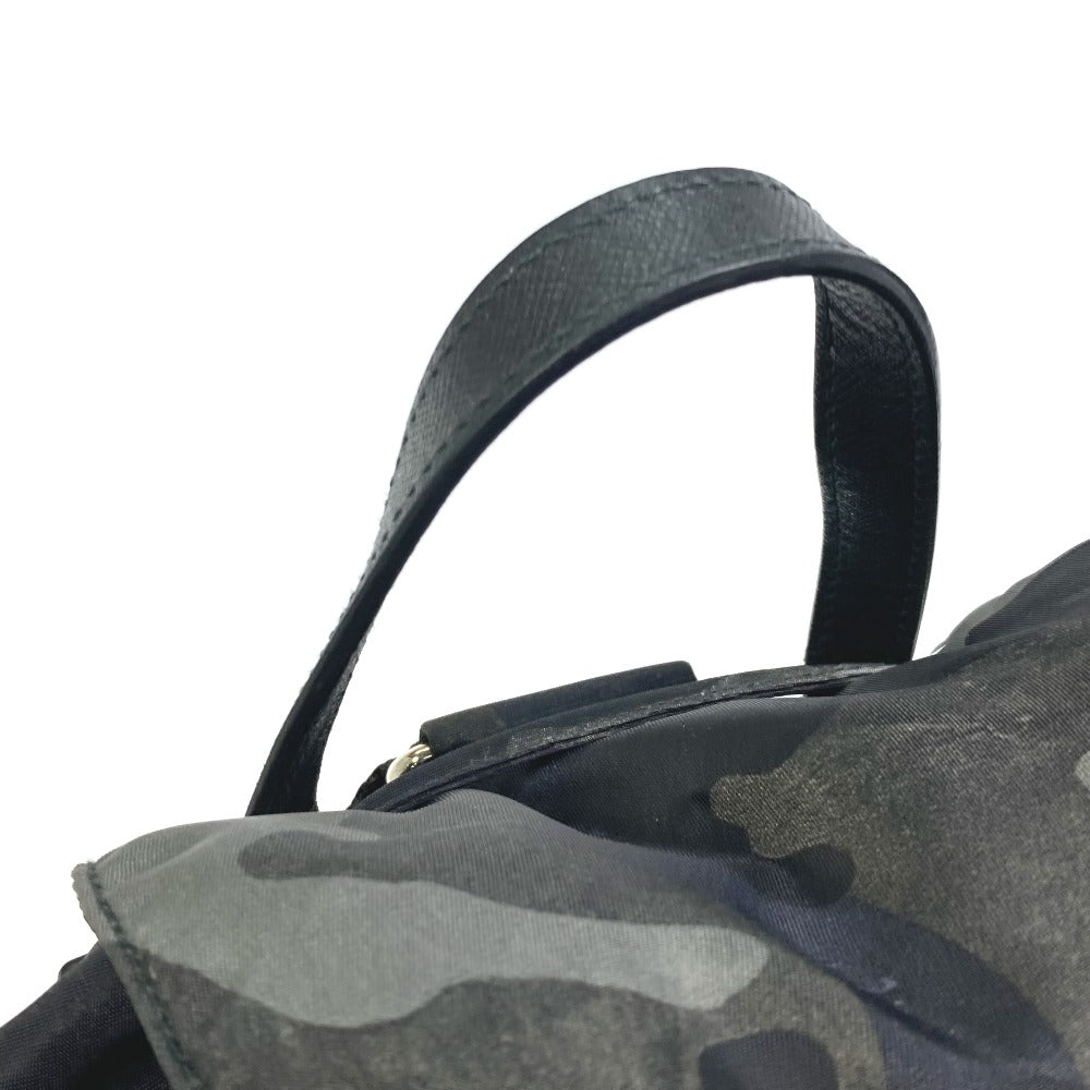 PRADA Backpack Nylon, Saffiano leather green Triangle logo camouflage camouflage saffiano