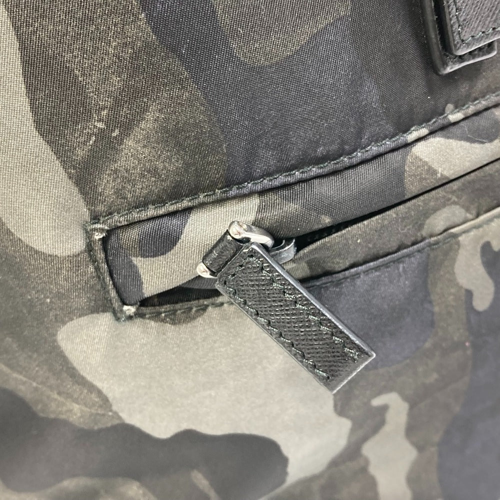 PRADA Backpack Nylon, Saffiano leather green Triangle logo camouflage camouflage saffiano