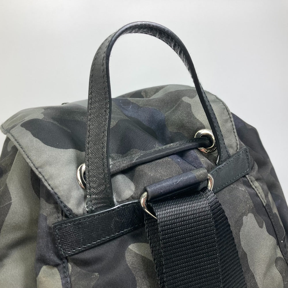 PRADA Backpack Nylon, Saffiano leather green Triangle logo camouflage camouflage saffiano