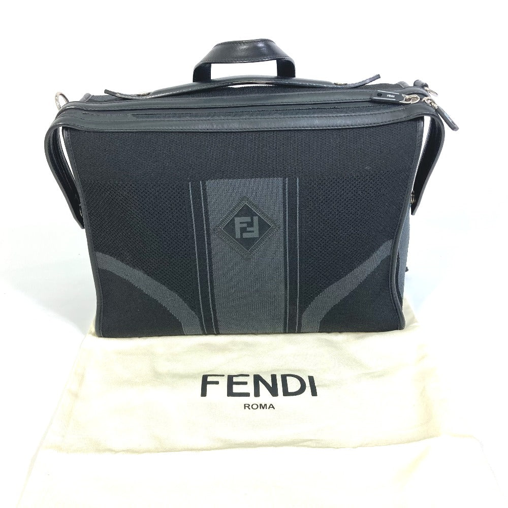 FENDI Business bag 7VA400 Canvas / leather Black Grey logo mesh bicolor