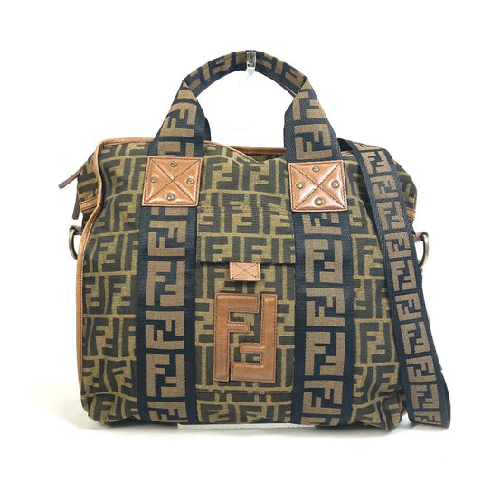 FENDI Tote Bag 7VA158 Leather / canvas Brown Zucca FF pattern Handbag 2WAY Bag Shoulder Bag Women Used Authentic