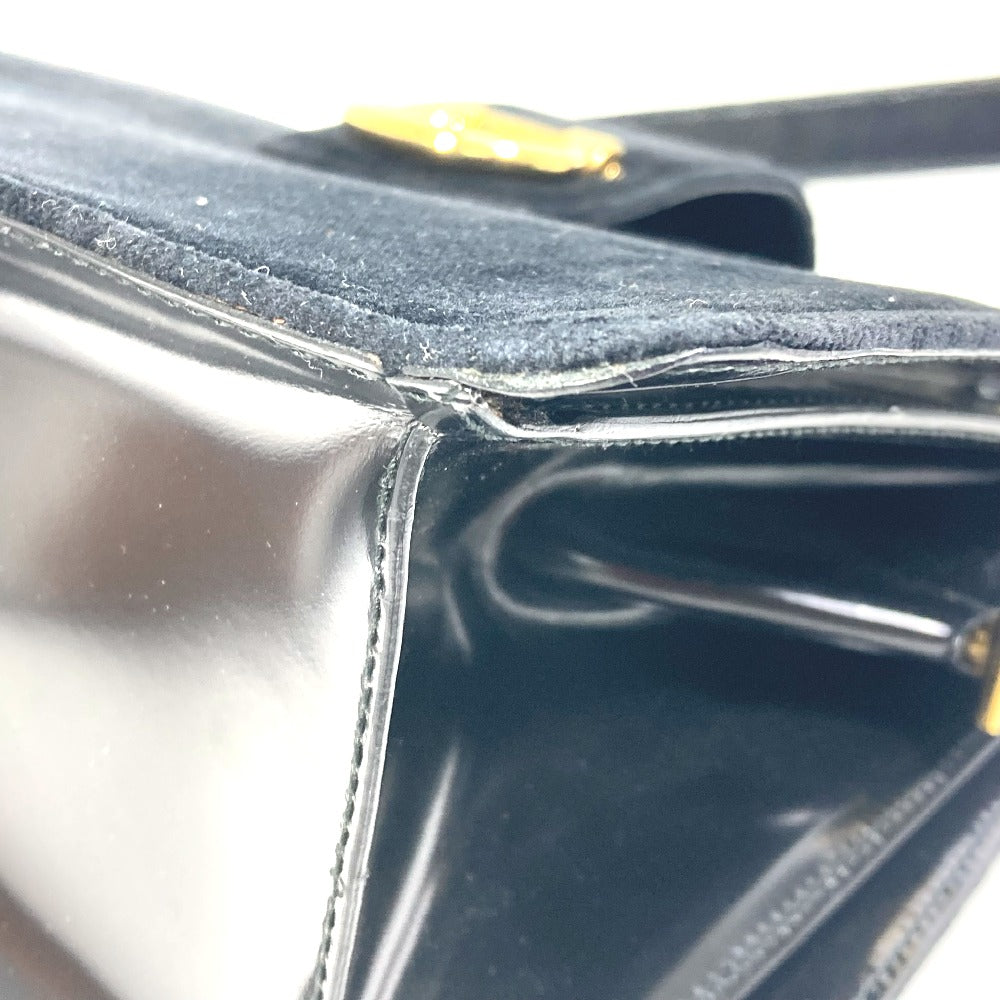 CELINE Shoulder Bag Velor / leather black Gamaguchi vintage Women Used Authentic