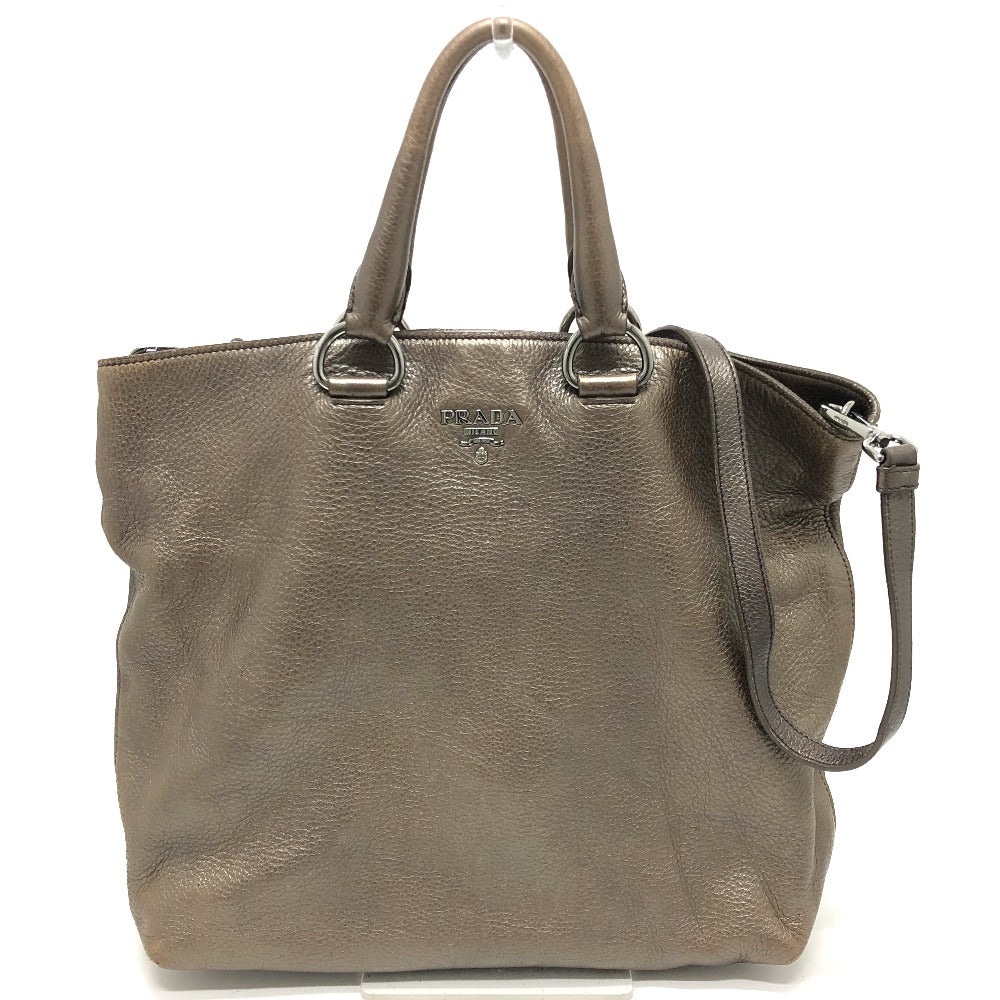 PRADA Tote Bag leather Brown logo unisex(Unisex) Used Authentic