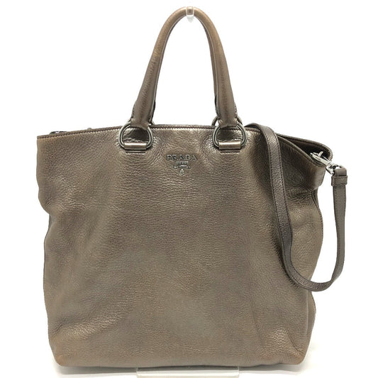PRADA Tote Bag leather Brown logo unisex(Unisex) Used Authentic